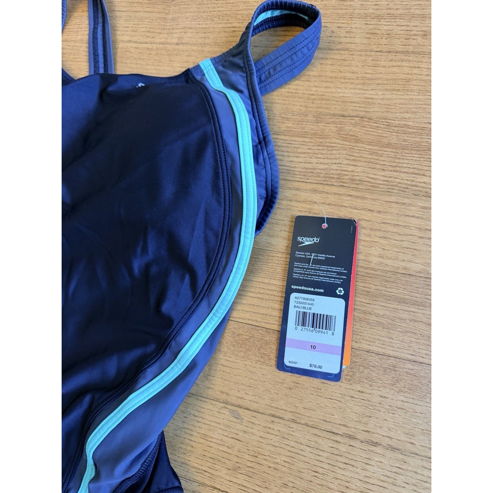 Nwt Speedo Powerflex Eco Bali Blue Black Turquoise 1 Pc Swimsuit Racer Back 10 — image 3 of 6